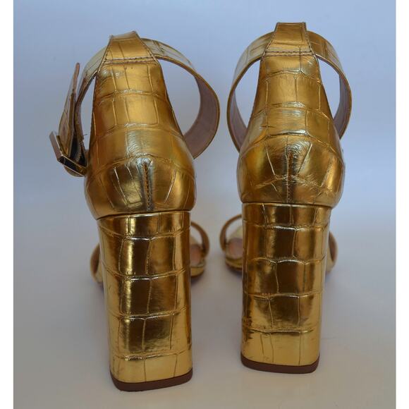 Schutz Gold Croc Embossed Ankle Strap Heel Sandal Size 40 - Picture 4 of 8